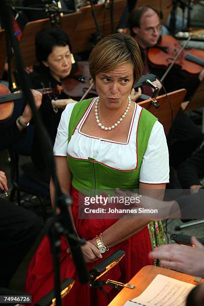 Countess Gloria von Thurn und Taxis sings prior to the rehearsal of the operetta 'Weisses Roessl' during the Thurn und Taxis castle festival on June...