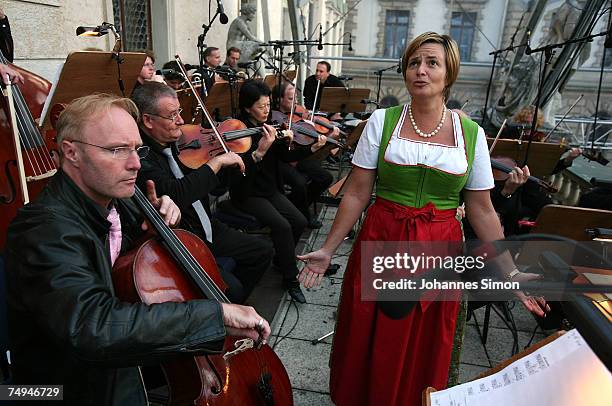 Countess Gloria von Thurn und Taxis sings prior to the rehearsal of the operetta 'Weisses Roessl' during the Thurn und Taxis castle festival on June...