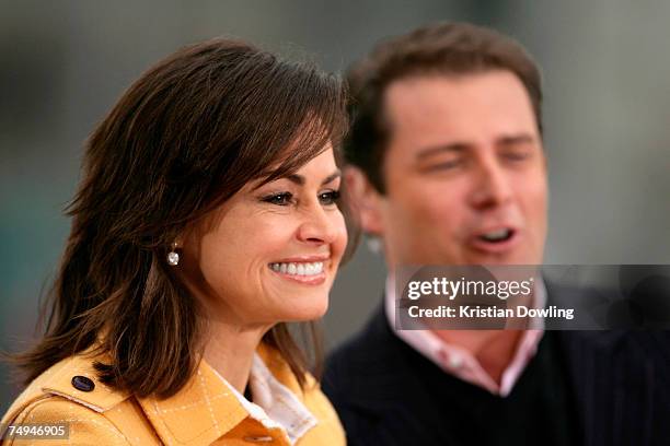 Today show hosts Lisa Wilkinson and Karl Stefanovic appears on-air as part of the Today Show 25th birthday celebrations at Federation Square on June...