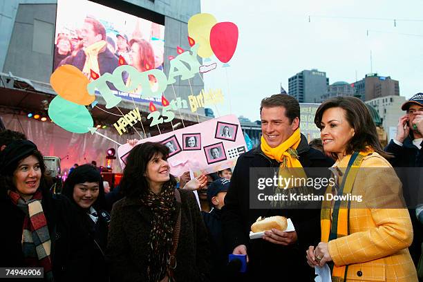 Today show hosts Karl Stefanovic and Lisa Wilkinson meet fans on-air as part of the Today Show 25th birthday celebrations at Federation Square on...