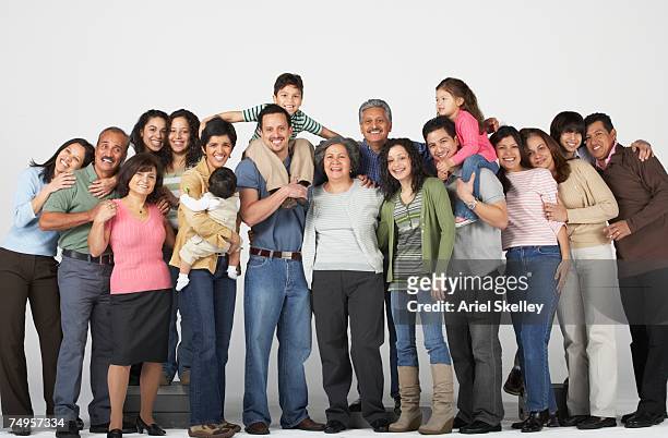 portrait of multi-generational hispanic family - large family bildbanksfoton och bilder