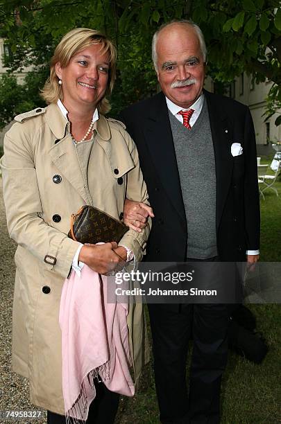 Peter Gauweiler and his wife Eva attend the operetta 'Weisses Roessl' at the Thurn und Taxis castle festival on June 29 in Regensburg, Germany.
