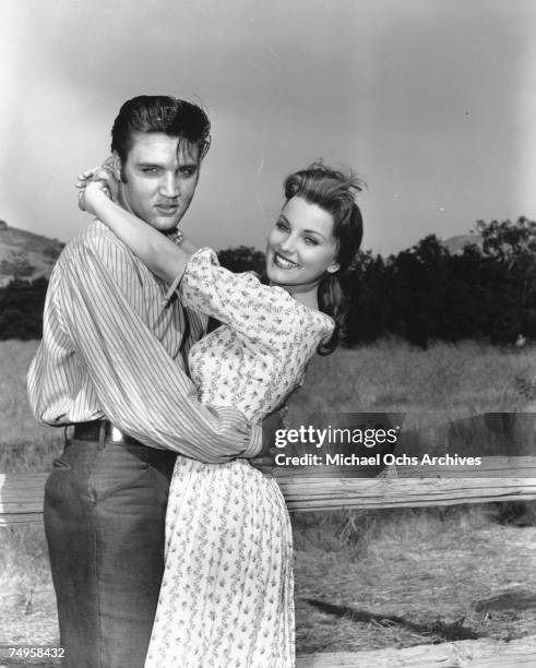 American actors Elvis Presley and Debra Paget on the set of Love Me Tender, in Los Angeles, CA.