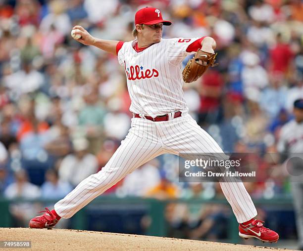 Durbin of the Philadelphia Phillies throws a pitch in his first major league start during the game against the New York Mets at Citizens Bank Park...