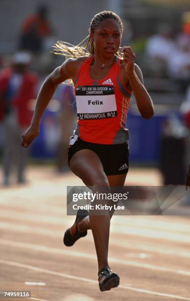 Allyson Felix was second in first-round heat of women's 100 meters in 11.13 in the USA Track & Field Championships at Carroll Stadium in...