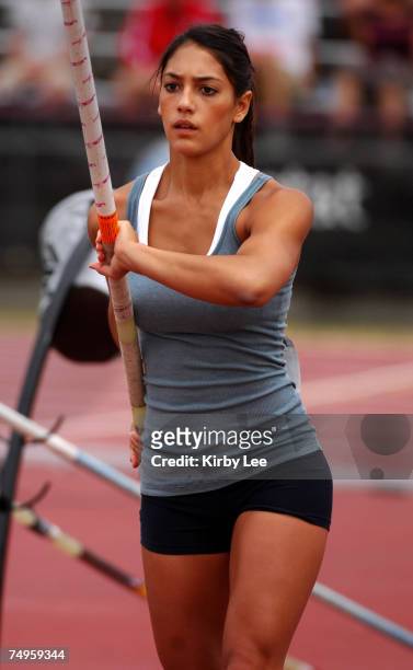 Allison Stokke competes in the junior women's pole vault in the USA Track & Field Championships at Carroll Stadium in Indianapolis, Ind. On Thursday,...
