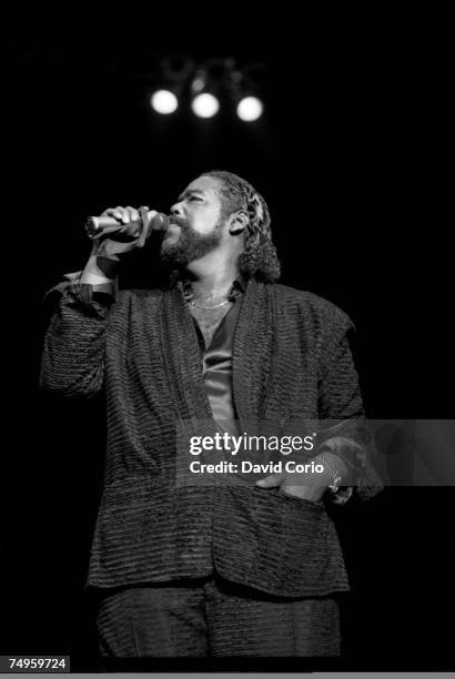 Soul singer Barry White performs live at the Royal Albert Hall on April 11 in London, England.