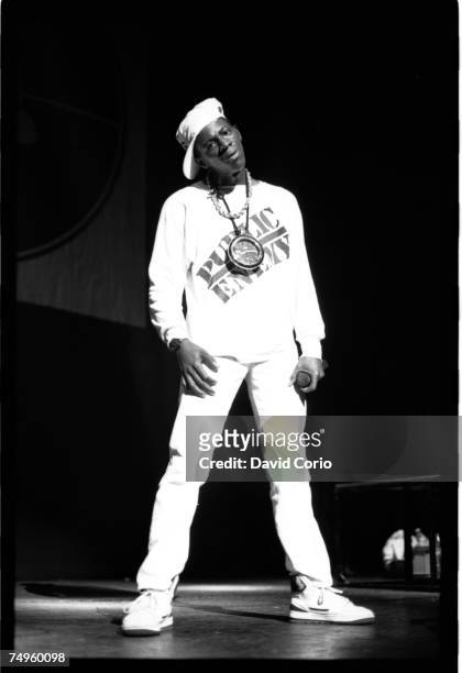 Flavor Flav of the rap group 'Public Enemy' performs onstage at the Hammersmith Odeon on February 11, 1987 in London, England.