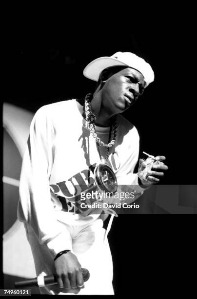 Flavor Flav of the rap group 'Public Enemy' performs onstage at the Hammersmith Odeon on February 11, 1987 in London, England.