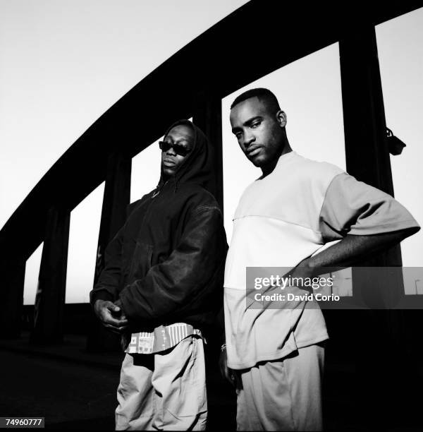 MCs Bionic and Rodney P of English rap group, London Posse, Silvertown, East London, 11th July 1990.