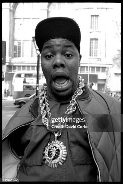 American rapper and actor, Biz Markie, near the offices Warner Bros. Records , Wrights Lane, Kensington, London, 6th April 1988.