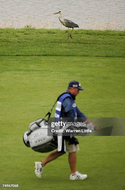 Different walks of life cross paths on the 18th fairway during the third round of The Open de France ALSTOM at the Le Golf National Golf Club on June...