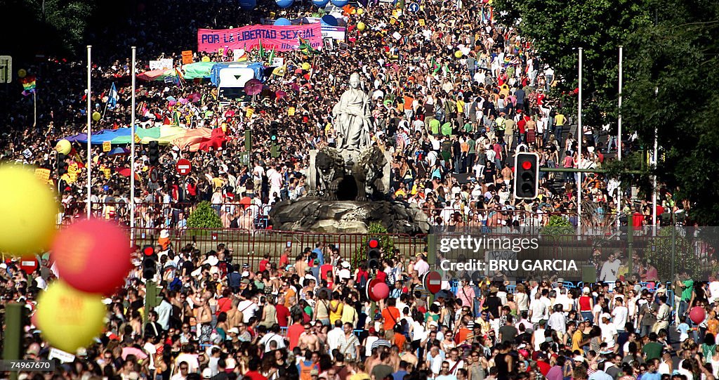 Thousands of people march during the Eur...