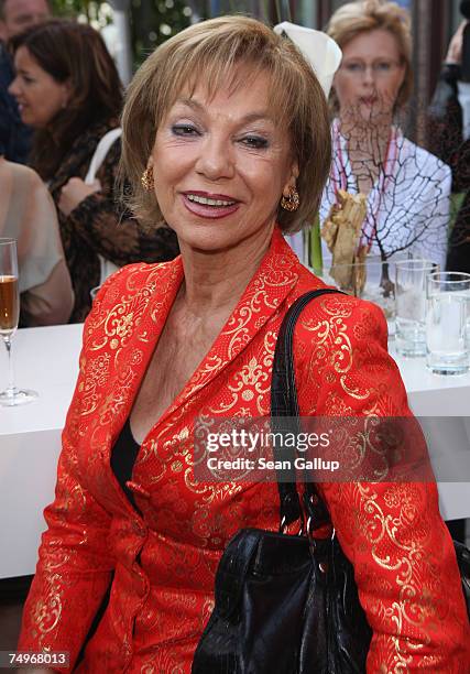 Actress Judy Winter attends a reception hosted by Volkswagen ahead of the concert by American singer Barbra Streisand at the Waldbuehne on June 30,...