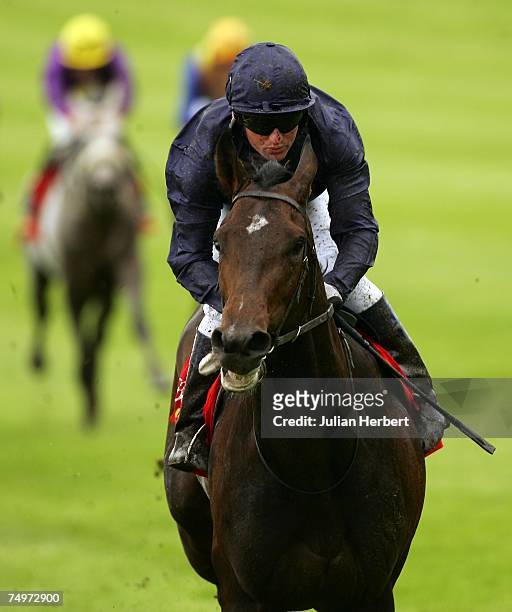 Seamus Hefferman and Soldier Of Fortune return after landing The Budweiser Irish Derby Race run at The Curragh Racecourse on July 1 in The...