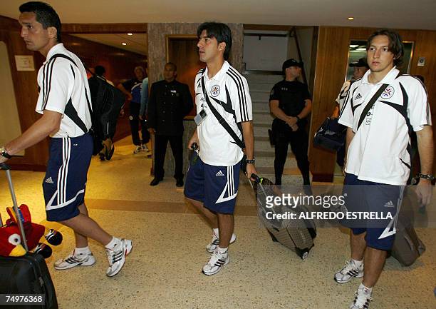 Paraguay soccer players Aldo Bodadilla , Julio Caceres and Edgar Barreto leave the hotel in Maracaibo, 01 July 2007. Paraguay will face USA in their...