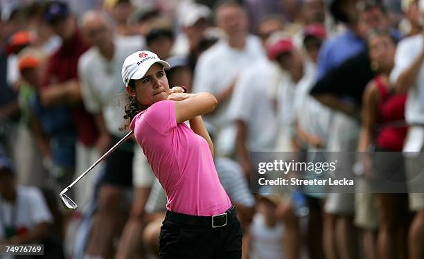 Lorena Ochoa of Mexico hits her tee shot on the 13th hole during the final round of the U.S. Women's Open Championship at Pine Needles Lodge & Golf...