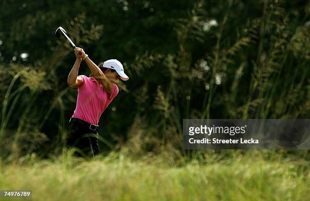 Lorena Ochoa of Mexico hits her tee shot on the 15th hole during the final round of the U.S. Women's Open Championship at Pine Needles Lodge & Golf...
