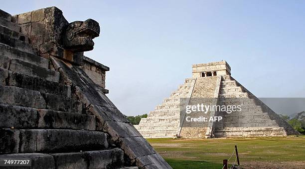 View of the Kukulcan Temple in the archaeological site of Chichen Itza, state of Yucatan on June 25th, 2007. The Kukulcan Temple is among the leading...