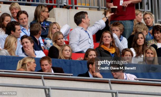 Chelsy Davy, Prince Harry and Prince William, along with Kate Middleton attend the Concert For Diana, at Wembley Stadium July 1, 2007 in London,...