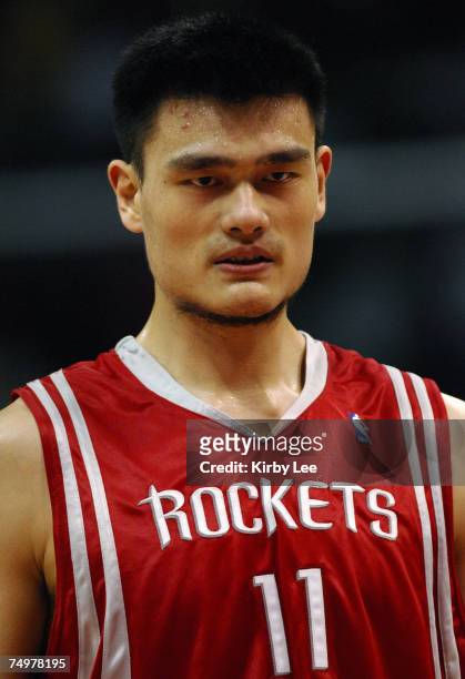 Yao Ming of the Houston Rockets during 92-87 victory over the Los Angeles Clippers in NBA game at the Staples Center in Los Angeles, Calif. On...