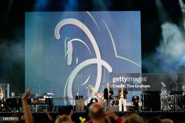 Prince William and Prince Harry take to the stage to end the show by saying thanks to all who took part in the 'Concert for Diana' at Wembley Stadium...