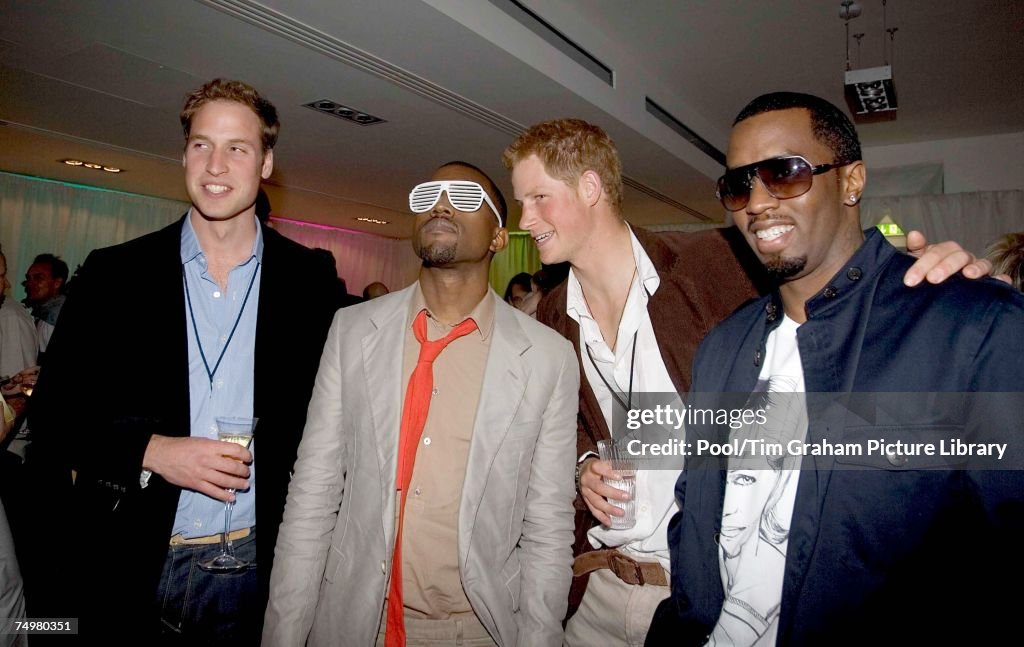 Prince William and Prince Harry meet P Diddy and Kanye West at the