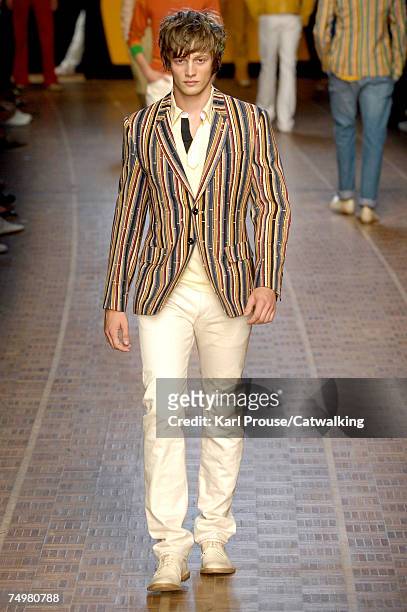 Model walks the catwalk during the Paul Smith fashion show as part of Spring Summer 2008 Paris Menswear fashion week on July 1, 2007 in Paris, France.