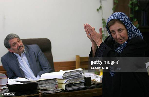 Iranian Nobel peace laureate Shirin Ebadi speaks during a new appeal hearing into the "murder" in custody four years ago of Iranian-Canadian...