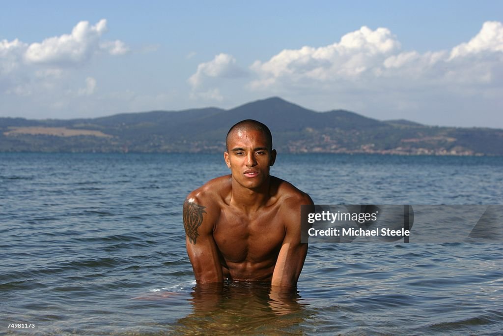 Andrew Howe of Italy ,the European Indoor long jump champion during a ...