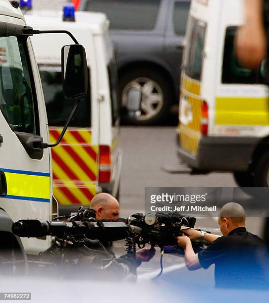 Bomb disposal experts on there way to carrying out a controlled explosion at Royal Alexandra Hospital June 2, 2007 in Glasgow, Scotland. Police have...