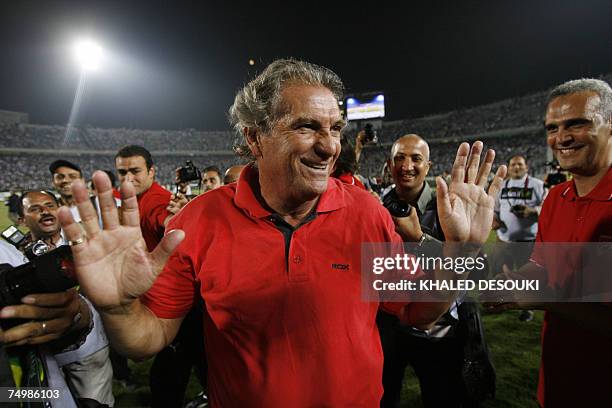 Egypt's Al-Ahly club Portuguese coach Manuel Jose looks blissful after his team won 4-3 in the final football match of Egypt?s cup against Zamalek...