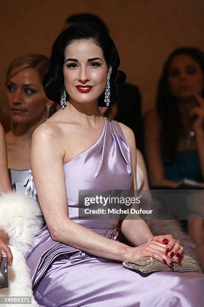 Burlesque performer and model Dita von Teese attends the Christian Dior Fashion show, during Paris Haute Couture Fashion Week Fall/Winter 2007-08 at...