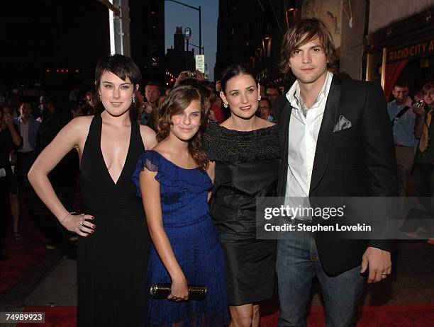 Demi Moore with daughters Rumer Willis and Tallulah Belle Willis, and Ashton Kutcher