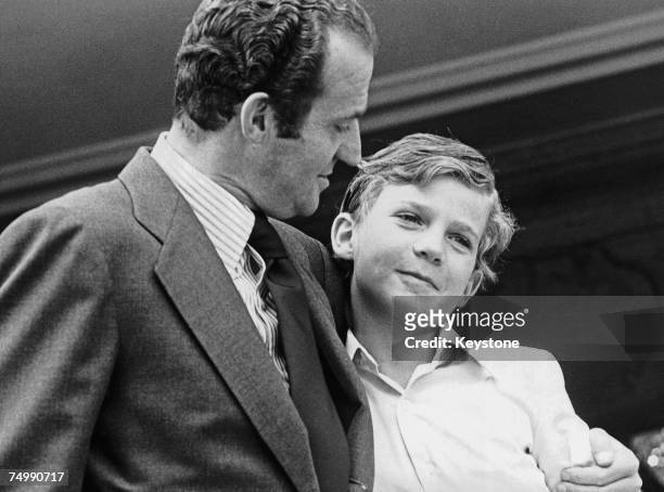 King Juan Carlos of Spain enjoys a relaxing weekend at the Zarzuela Palace with his young son Felipe, 30th June 1978.