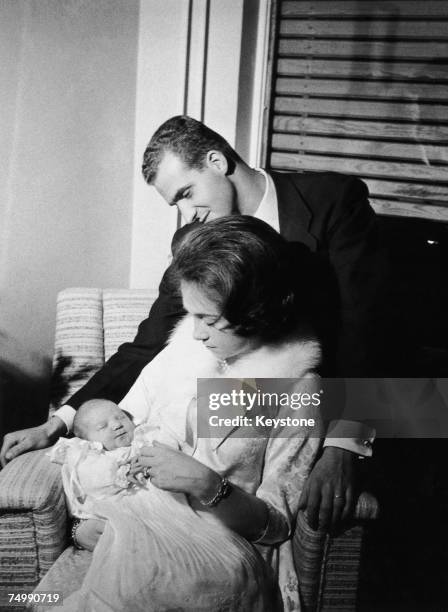 Prince Juan Carlos of Spain and his wife, formerly Princess Sophia of Greece, soon after the birth of their first child, Infanta Elena, in Madrid,...