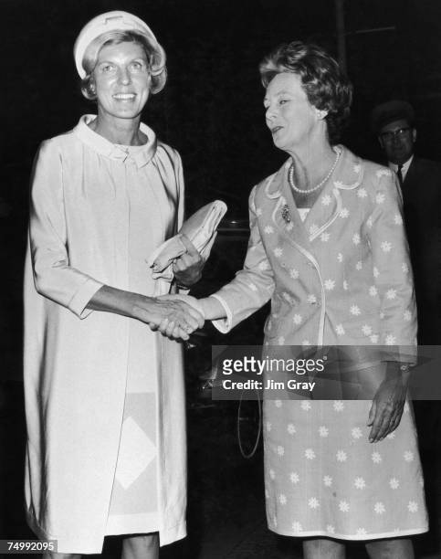 Claude Pompidou , the wife of French Prime Minister Georges Pompidou attends a lunch at 10 Downing Street, hosted by Mary Wilson , wife of British...