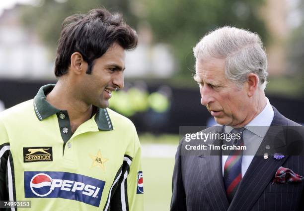 Prince Charles, Prince of Wales chats with Pakistan's Captain Shoaib Malik ahead of the Pakistan v India Future Friendship Cup One day international...