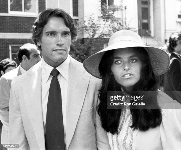 Arnold Schwarzenegger and Maria Shriver attend the Courtney Kennedy and Jeff Ruhe Wedding at Holy Trinity Church, Washington D.C., 06/14/80.