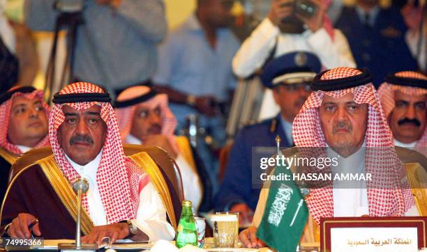 Saudi Foreign Minister Saud al-Faisal and Saudi intelligence chief Prince Muqrin bin Abdul Aziz al-Saud attend the GCC foreign and defence ministers'...