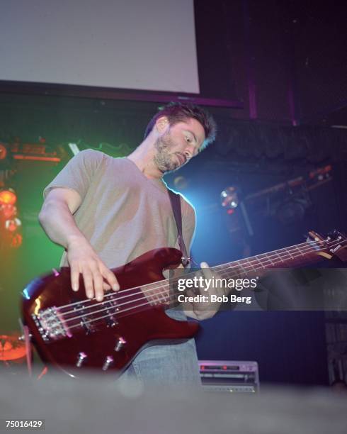 American rock band Dogstar bassist Keanu Reeves in a September 1999 performance at the Key Club in Los Angeles. California.