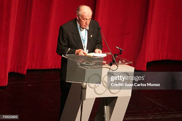 The President of the Guatemalan Olympic Committe Fernando Beltranena speaks during the opening ceremony of the 119th IOC session at the national...