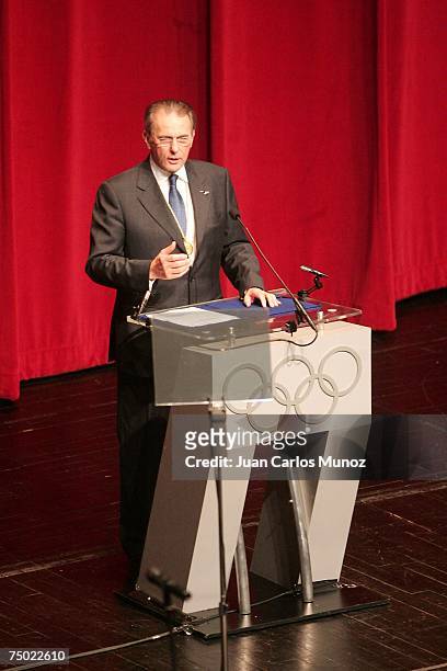 The President of the Olympic International Committee Jacques Rogge delivers a speech during the opening ceremony of the 119th IOC session at the...