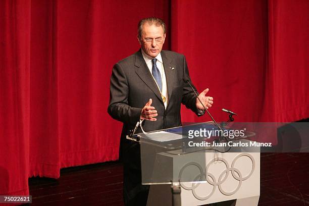 The President of the Olympic International Committee Jacques Rogge delivers a speech during the opening ceremony of the 119th IOC session at the...