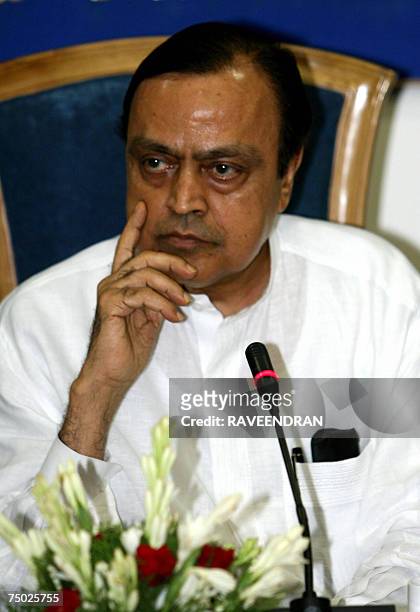 Indian Minister for Petroleum and Natural Gas Murali Deora listens to proceedings during a meeting in New Delhi, 04 July 2007, with a delegation from...