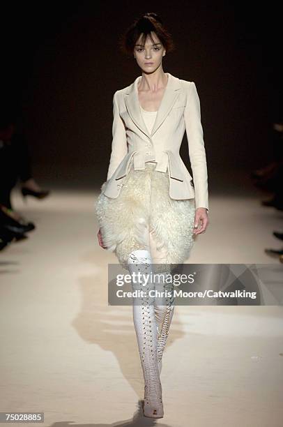 Model walks the catwalk during the Givenchy fashion show as part of Autumn Winter 2007 Paris Haute Couture fashion week on July 03, 2007 in Paris,...