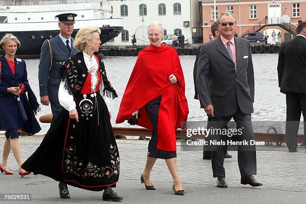 Queen Margrethe II of Denmark and Prince Henrik of Denmark attend celebrations for Queen Sonja of Norway's 70th Birthday on July 4, 2007 in...