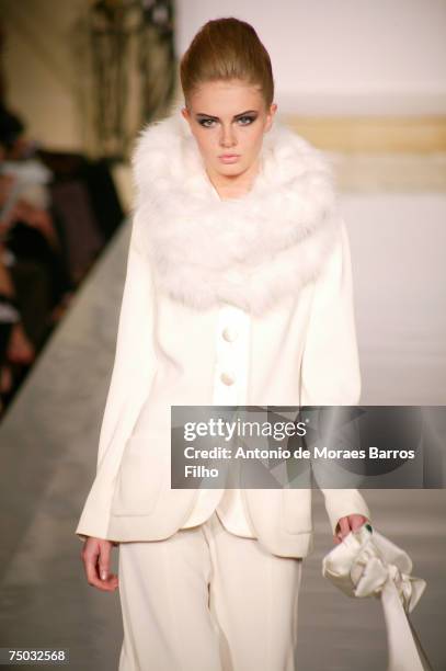Model walks down the catwalk wearing Carven during Paris Haute Couture Fashion Week for Fall/Winter 2008 in Paris, France on July 4, 2007
