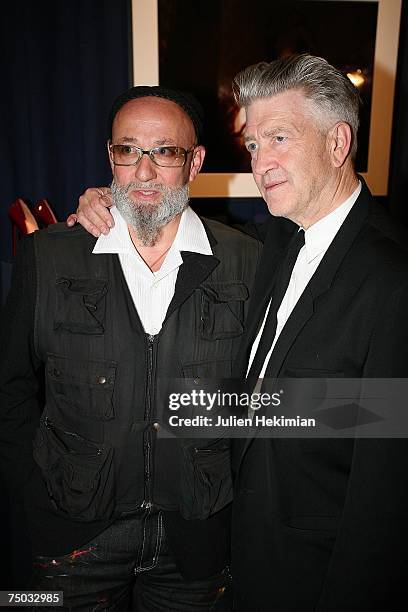 Charlelie Couture and David Lynch at the opening of the Christian Louboutin/David Lynch cocktail party at the Galerie du Passa on July 4, 2007 in...