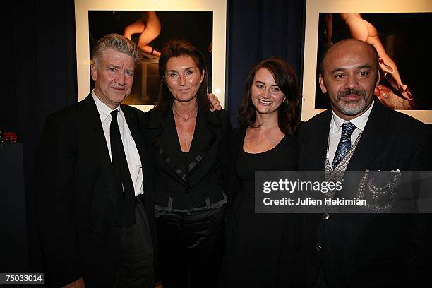 David Lynch, Cecilia Sarkosy, Emilie Lynch and Christian Louboutin at the opening of the Christian Louboutin/David Lynch cocktail party at the...